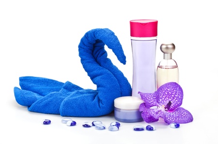 cosmetics and body care products isolated on white backgroundの写真素材