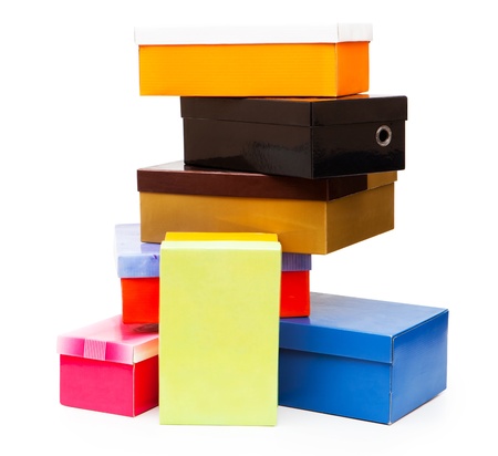 pyramid of colorful boxes on white backgroundの写真素材
