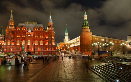 MOSCOW, RUSSIA - DECEMBER 27, 2014: Manezhnaya square and Historical museum in New year in Moscow, Russia.のeditorial素材