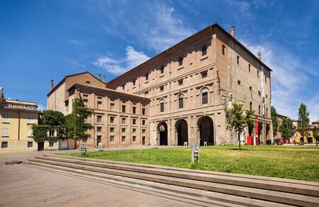 Parma, Italy - July 17, 2016: Market square with Palace of Pilotta, one of the biggest museums in Parma, Italy.のeditorial素材