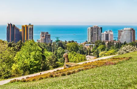 The view from the top on beautiful panoramic summer landscape in the resort city of Sochi. Russiaの写真素材