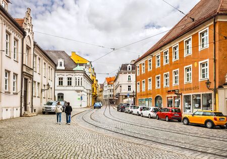 Augsburg, Germany - May 09, 2017: Street with tram tracks in the centre of Augsburg, Germanyのeditorial素材