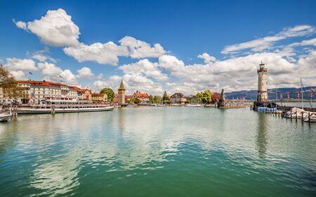 Lindau, Germany - May 5, 2017: Panorama view of a port in the german city Lindau. Germanyのeditorial素材