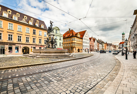 Augsburg, Germany -May 09, 2017: The Herkules fountain on MaximilianstraÃe in Augsburg, built 1600. Germanyのeditorial素材