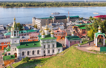 Nizhny Novgorod, Russia - August 18, 2015: View of Church of the Nativity of John the Precursor and the Volga river in Nizhny Novgorod. Russiaのeditorial素材
