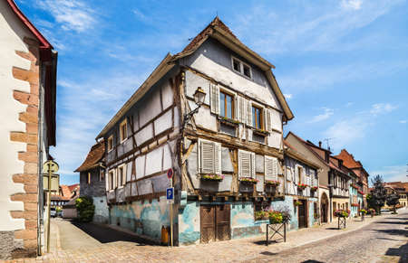 Beautiful small town Bergheim with half-timbered housesの写真素材
