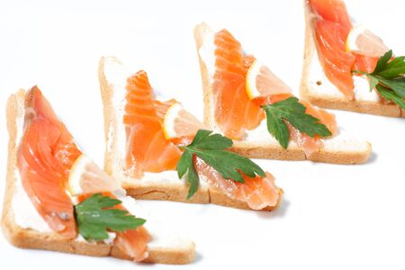 Bread with butter and salmon.の写真素材