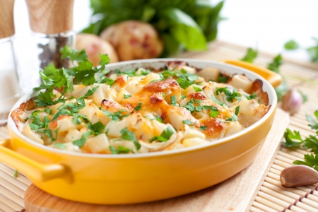 Appetizing gratin  in the yellow form for bakingの写真素材