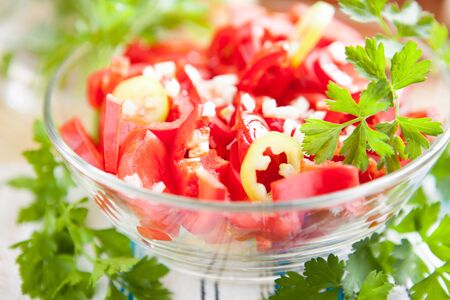 Vegetable salad with fresh peppersの写真素材