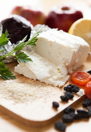 Baked beets, cottage cheese and fruit - salad ingredientsの写真素材