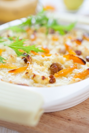 freshly made cottage cheese gratin, closeupの写真素材