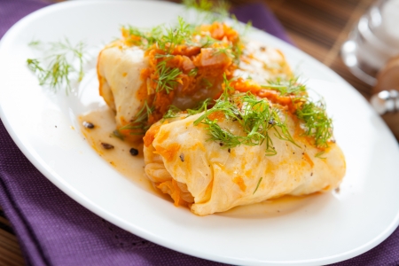 stuffed cabbage roll with rise and vegetablesの写真素材