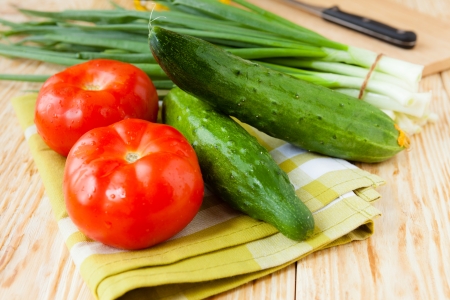 Fresh vegetables on a towel, still life, food closeupの写真素材