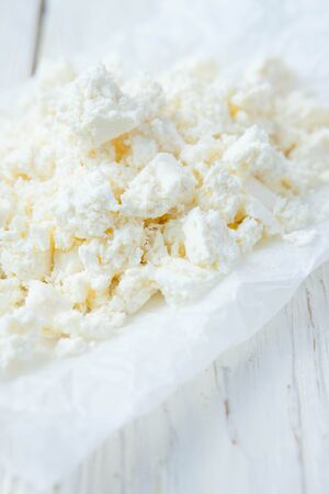 Fresh cottage cheese on the tableの写真素材