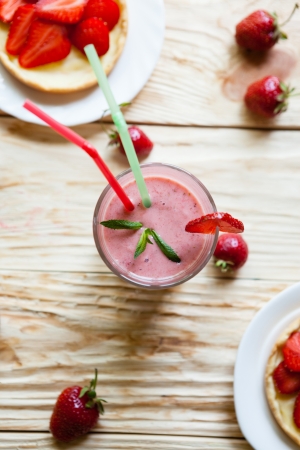 strawberry milk shake top viewの写真素材