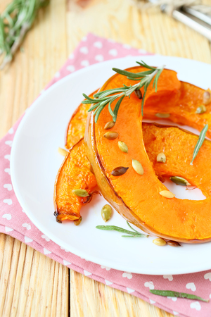 delicious slices of sweet pumpkin with honey, foodの写真素材