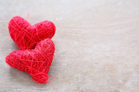 Valentines Day background with two red hearts, loveの写真素材