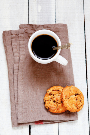 cup with coffee and cookies, food closeupの写真素材