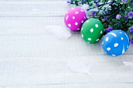eggs colored with polka dots, easter food