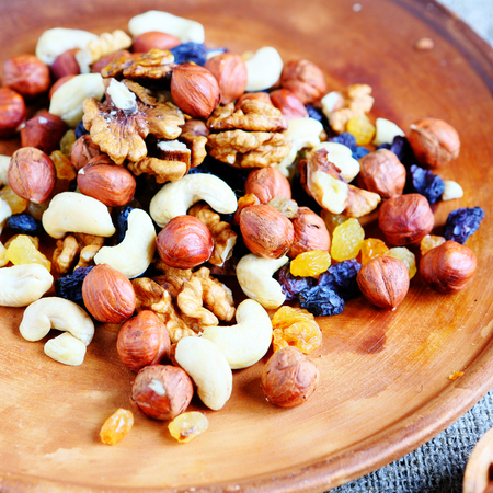 mix nuts close up on a plate, food