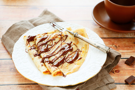 light fresh crepes with chocolate, food closeupの写真素材