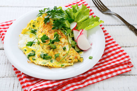 omelet with vegetables for breakfast, food closeup