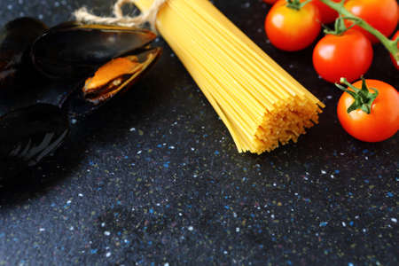 Spaghetti  on stone, food closeup