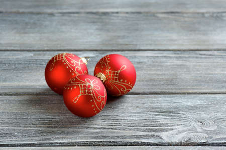 Christmas balls on the boards, closeupの写真素材