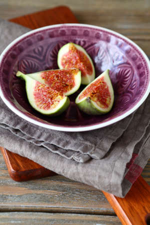 Sweet pieces of figs in a bowl, fruitの写真素材