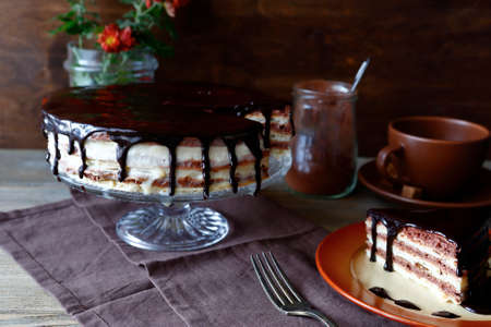 Chocolate homemade cake on a plate, foodの写真素材