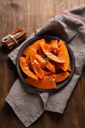 Pumpkin baked in the ovenの写真素材