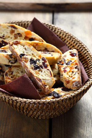Tasty Italian cookies in a basket, sweet foodの写真素材