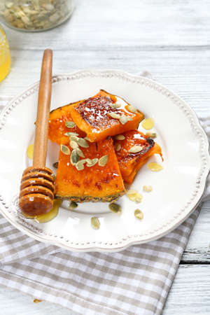 Baked pumpkin on a plate, foodの写真素材
