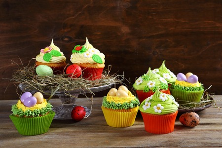 Easter treats, colorful cupcakes, food