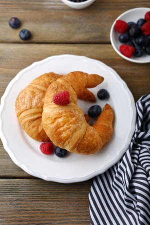 Fresh French croissant, food closeupの写真素材