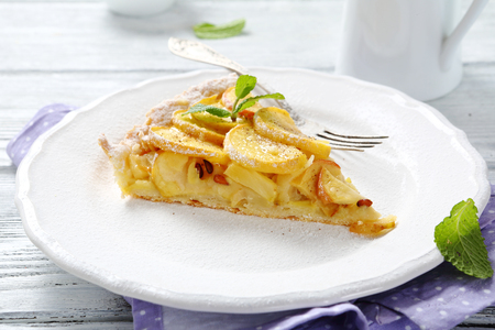 Apple tart on a white plate, foodの写真素材