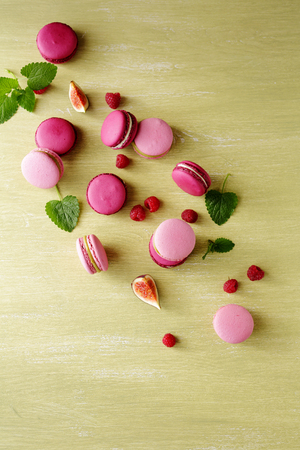 Sweet and colourful french macaroons, food top viewの写真素材
