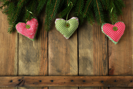 hearts on christmas background, topの写真素材