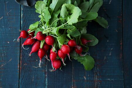fresh young radish on table top view