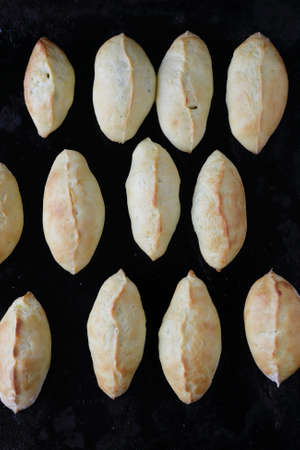 fresh pastry pie on black tray, foodの写真素材