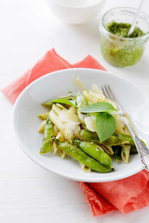 pasta with green peasの写真素材