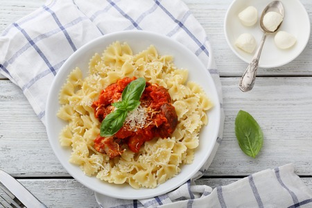 italian pasta with sauce, food aboveの写真素材