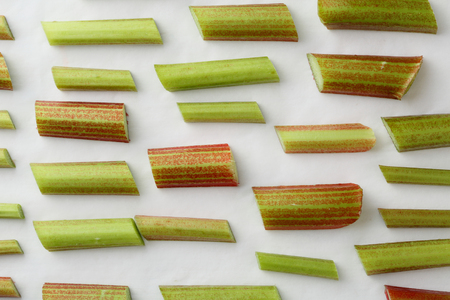 Rhubarb cut on white background, food aboveの写真素材