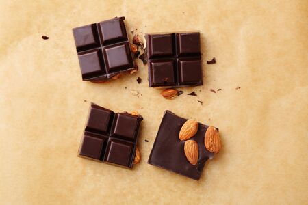 Dark chocolate with whole almond, sweet food
