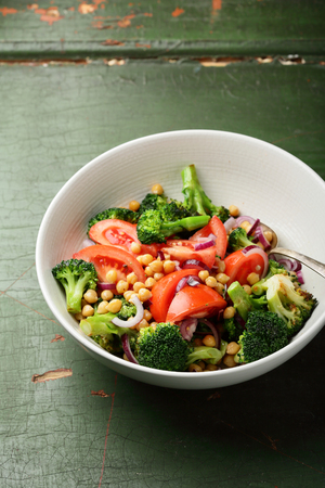 Salad with broccoli and chickpea, food closeupの写真素材