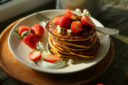 Pancakes with berry, food closeupの写真素材