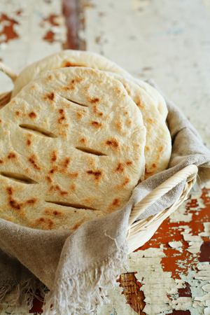 Pita in basket, food closeup
