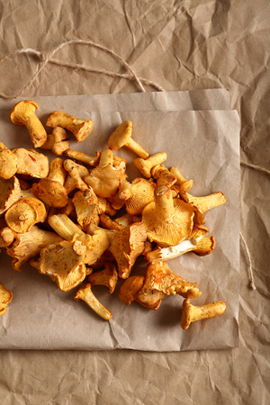 Wild mushrooms, food top viewの写真素材