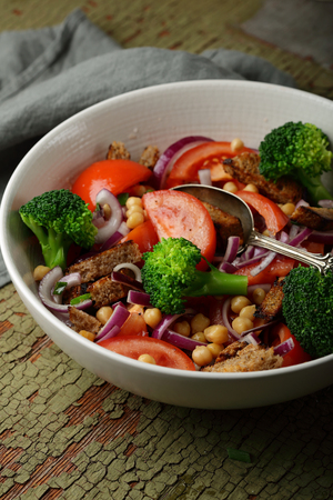 Large bowl of broccoli vegan salad, healthy foodの写真素材