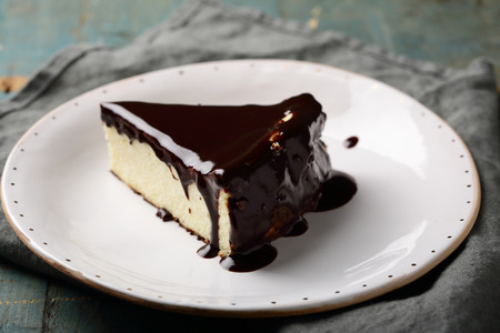 Delicious cheesecake with chocolate, food closeupの写真素材